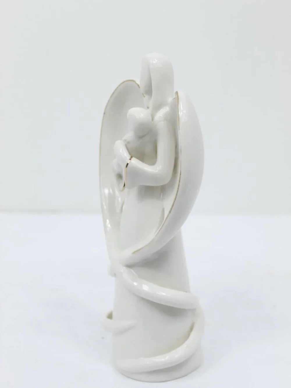 Porcelain Holiday Christmas Angel Holding Baby w/Gold Trim Figurine 8